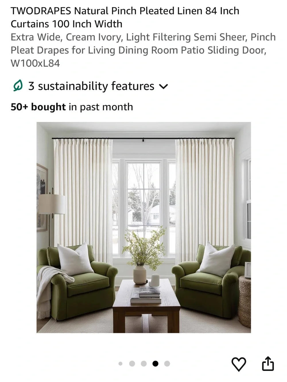 TWODRAPES Extra Wide Pinch Pleated Linen Curtains 84”x100” in Cream Ivory